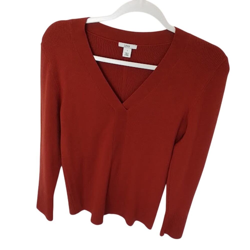 Lewit Wool Silk Blend V-Neck Sweater Rust Red Women’s Size I (S/M)